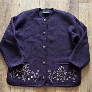 VTG Bolero Floral Wool Jacket Cardigan Purple Womens Sz 40 Button